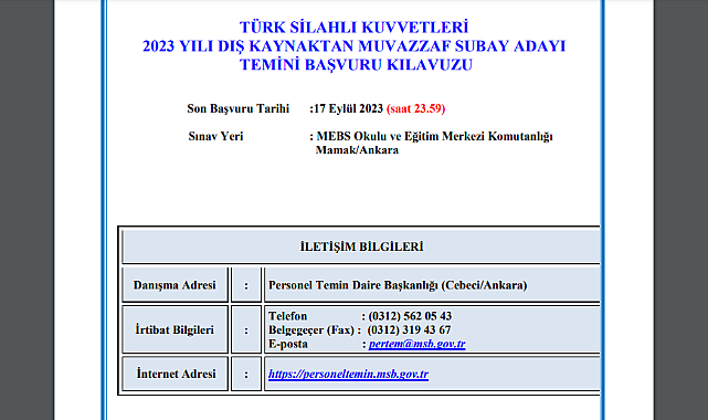 Muvazzaf Subay Adayı Alımı Kılavuzu Yayınlandı