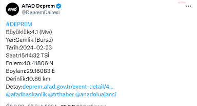 BURSA'DA 4.1 BÜYÜKLÜĞÜNDE DEPREM MEYDANA GELDİ