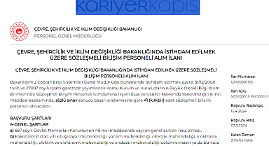 Çevre Bakanlığında İstihdam Edilmek Üzere Sözleşmeli Bilişim Personeli Alım İlanı
