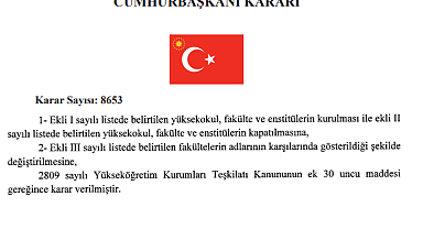 19 fakülte, yüksekokul ve enstitü kapatıldı; 14 fakülte, yüksekokul ve enstitü açıldı