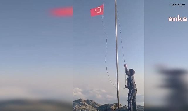 11 Yaşındaki Tarık Yılmaz 2099 rakımlı Keldaz mevkisinde dalgalanan Türk Bayrağını yenisiyle değiştirdi