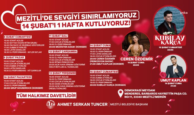 Mezitli Belediyesi, 14 Şubat Sevgililer Günü dolayısıyla 1 haftalık etkinlik programı hazırladı