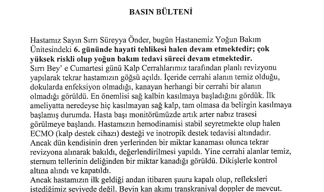 Sırrı Süreyya Önder'in sağlık durumu hakkında Florence Nightingale İstanbul Hastanesi'nden açıklama