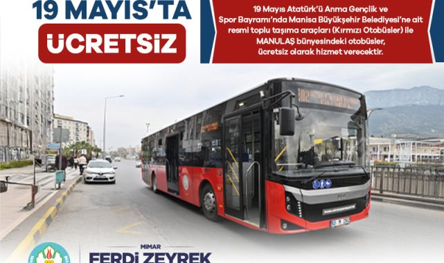Manisa'da 19 Mayıs'ta toplu taşıma ücretsiz