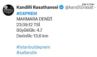 Marmara Denizi'nde 4.7 Büyüklüğünde Deprem! İstanbul Sallandı