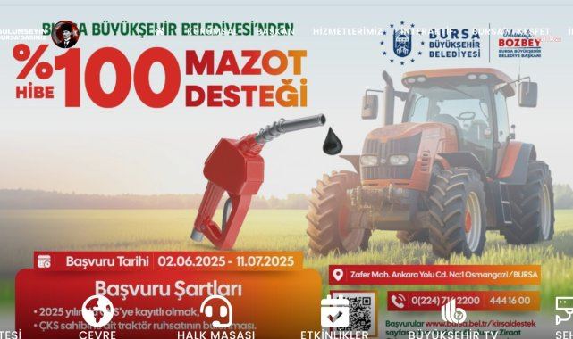 Bursa Büyükşehir Belediyesi'nden yüzde 100 hibe ile 'Mazot Desteği'