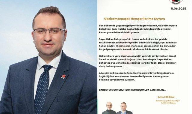 Gaziosmanpaşa Belediyesi Spor Kulübü Başkanı Köroğlu, görevinden istifa etti: Bahçetepe'ye yönelik adaletsizliğe karşı bir tepki olarak bu kararı aldım
