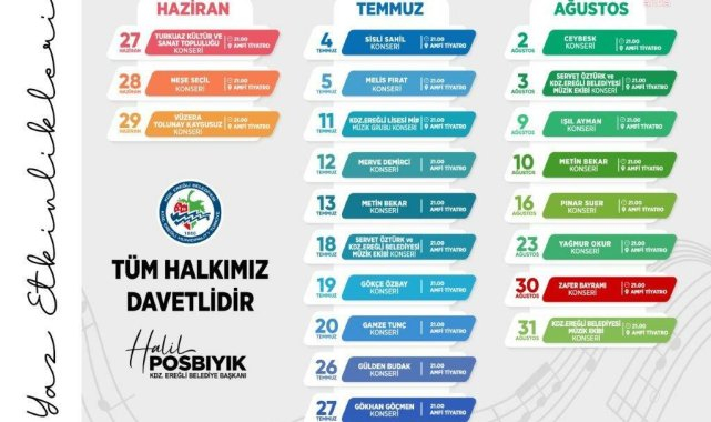 Karadeniz Ereğli Belediyesi'nin yaz etkinlikleri, Turkuaz Kültür ve Sanat Kulübü konseriyle başlıyor