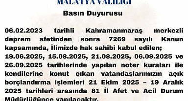 Malatya Valiliği’nden hak sahiplerine 