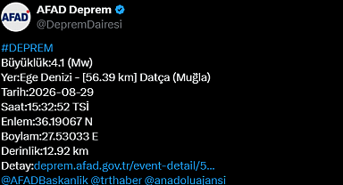 AFAD: Ege Denizi'nde 4,1 büyüklüğünde deprem meydana geldi