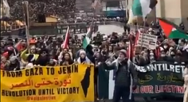 New York'ta bugün Filistin protestosu Noel "Soykırımda kutlama yok! Kurtuluşa kadar kutlama yok!"